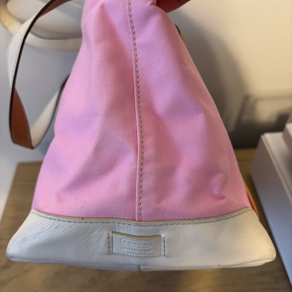 Vintage Y2K Coach Pink Canvas Hampton Spring Travel Tote Leather Trim - Picture 9 of 11